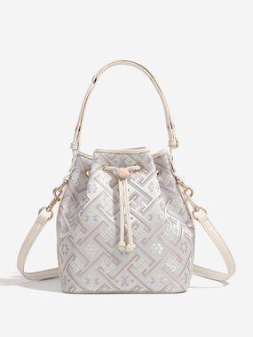 Geometric Pattern Drawstring Crossbody Bucket Bag